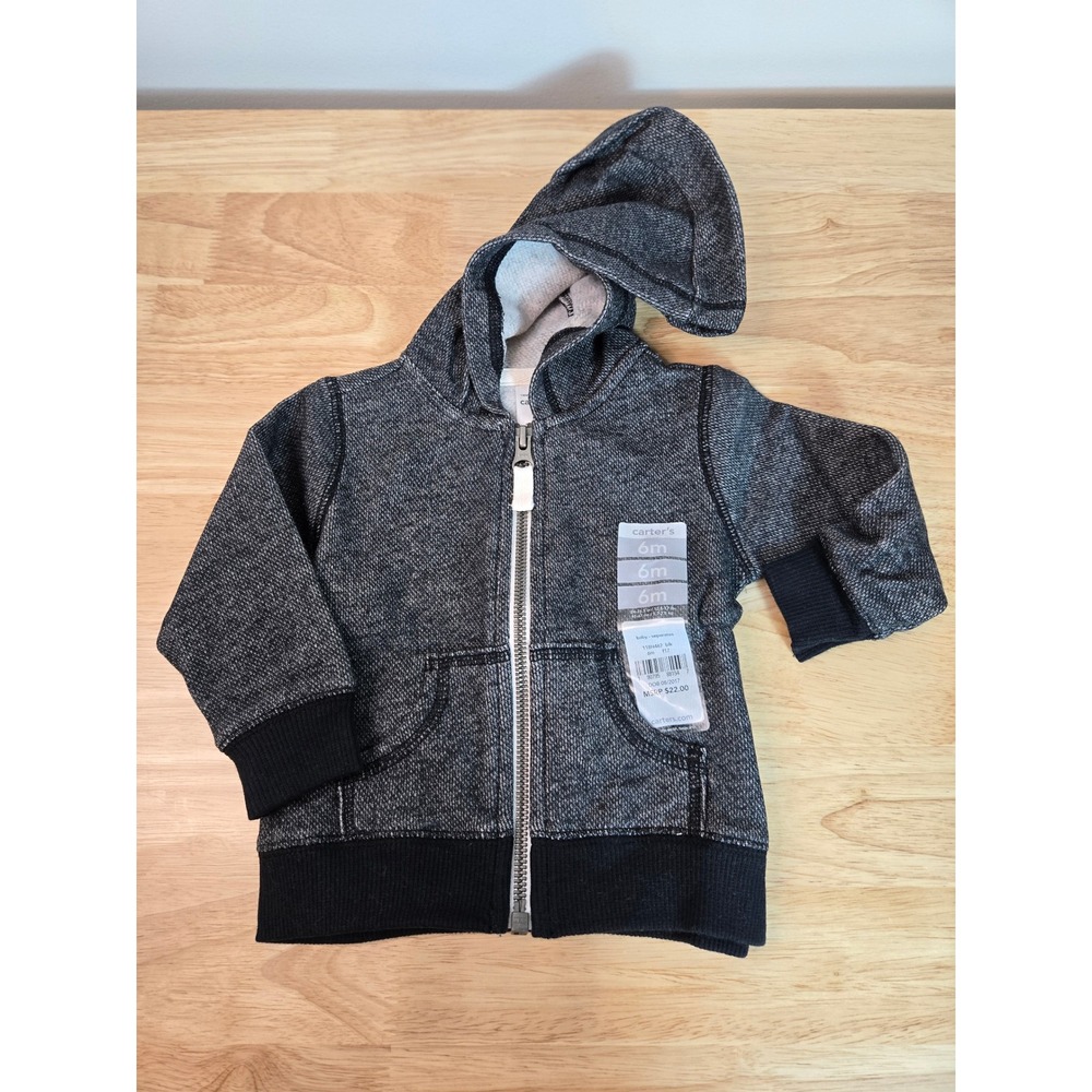 Carters Baby Boys 6M Marled Knit Full Zip Hoodie Black White 118H467 NEW